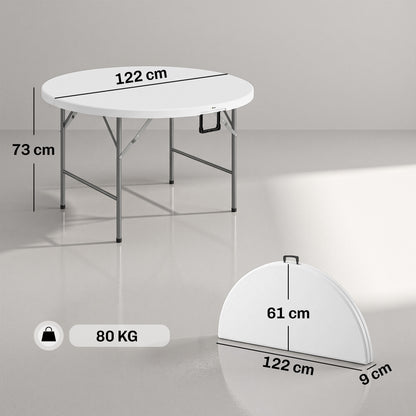 Outsunny Mesa Auxiliar Redonda Con Marco De Acero Ø122x73 Cm Blanco_2