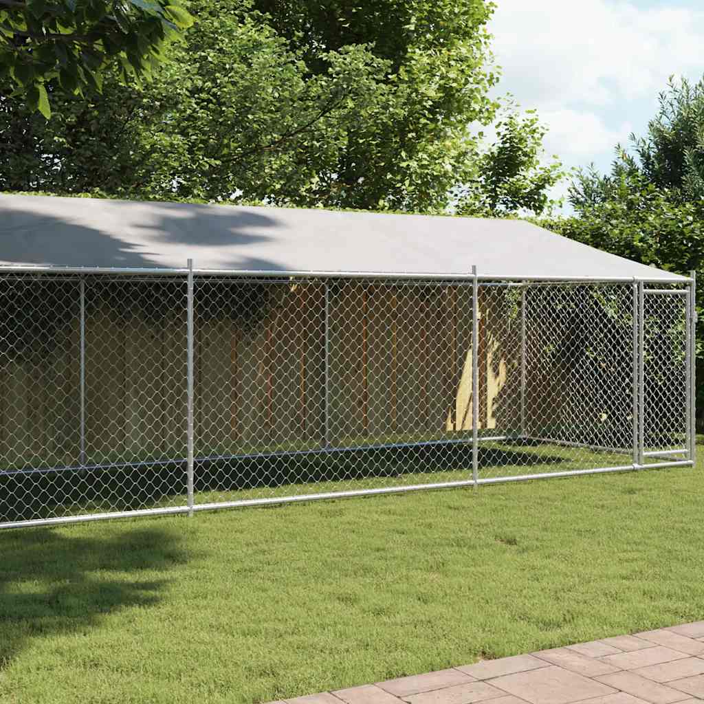Jaula De Perros Techo Y Puerta Acero Galvanizado Gris 8x2x2 M_2