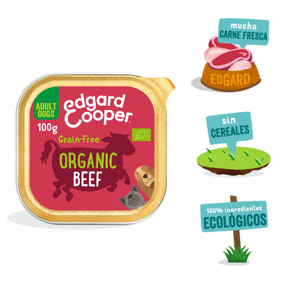 Tarrina de comida para perros con ternera orgánica sin cereales | Edgard &amp; Cooper 100 g