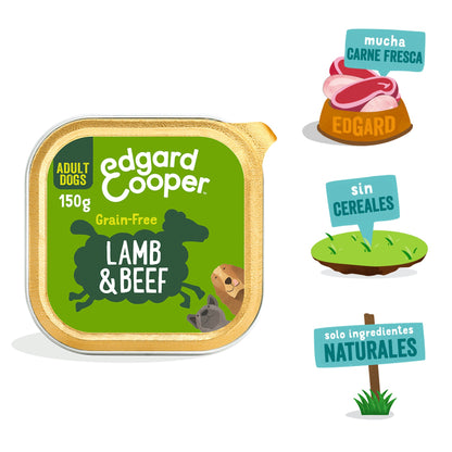 Tarrina de comida húmeda para perros con cordero y ternera sin cereales | Edgard &amp; Cooper 150 g