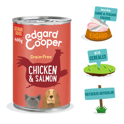 Lata de comida para perros senior con pollo y salmón sin cereales | Edgard &amp; Cooper 400 g