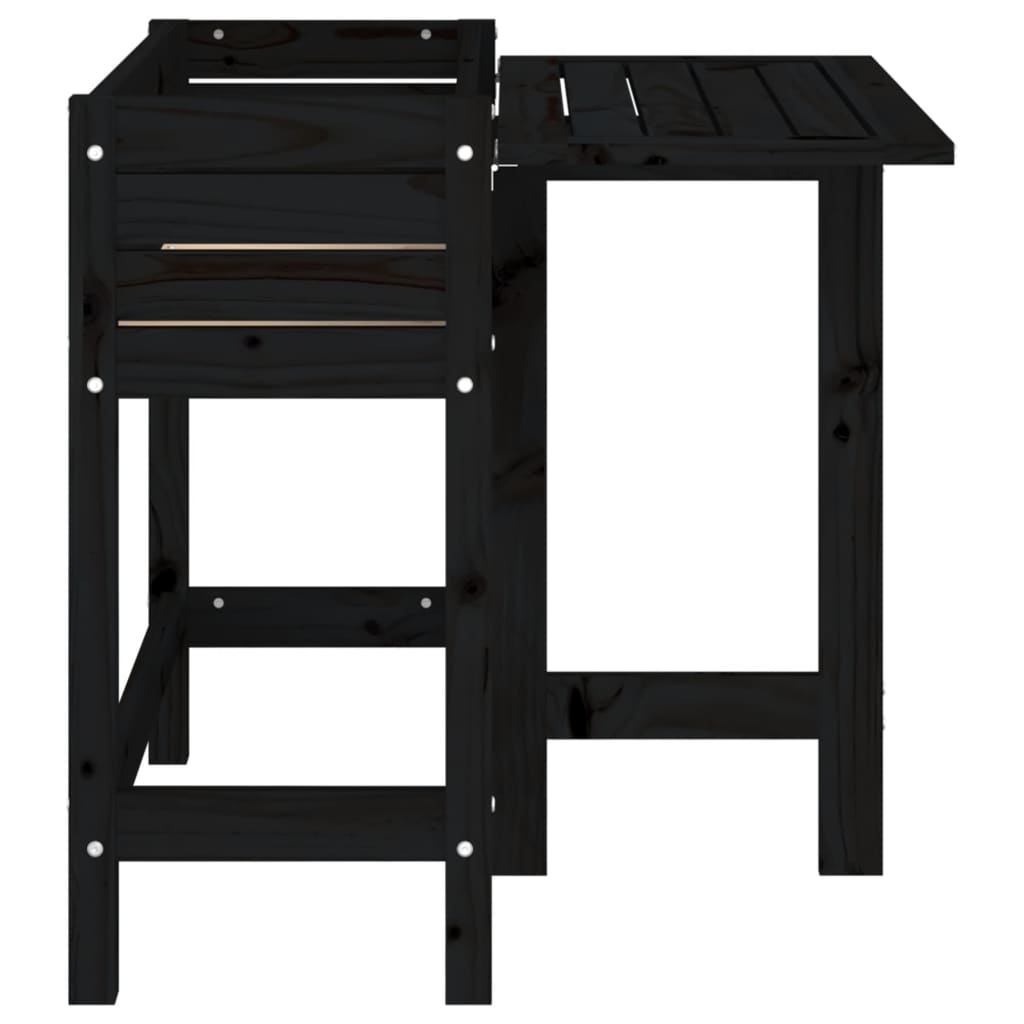 Jardinera Con Tapa Plegable Madera Maciza De Pino Negro_4