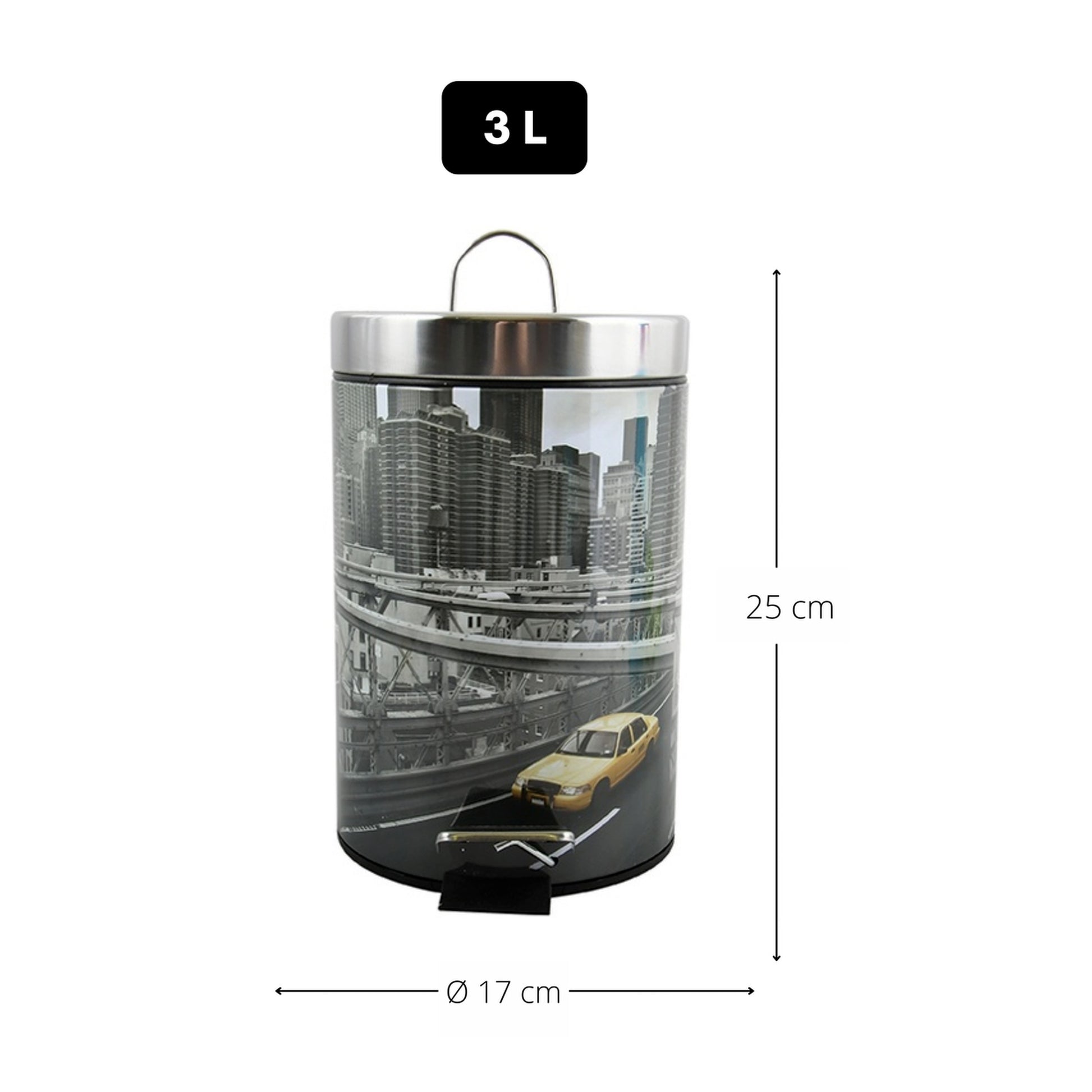 Cubo De Basura 3l Con Tapa Msv "new York" De Acero Inoxidable 16,5 X 25,6 Cm_1