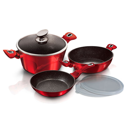 Batería De Cocina Aluminio Forjado Antiadherente Sin Pfoa, Set 2 Cacerolas, 1 Sartén, Tapas Berlinger Haus Burgundy Rojo_0