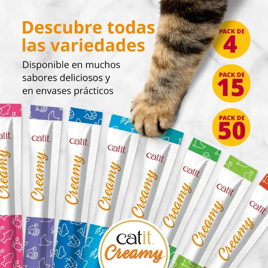 Snack líquido para gatos sabor salmón y gambas Creamy 50 x 10 g Catit