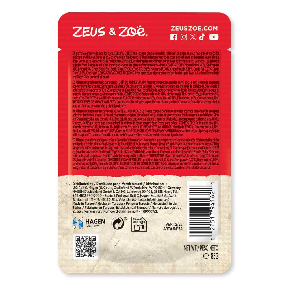 Topping para pienso de perros Natural Toppers pollo con pimiento rojo 85 g Zoë