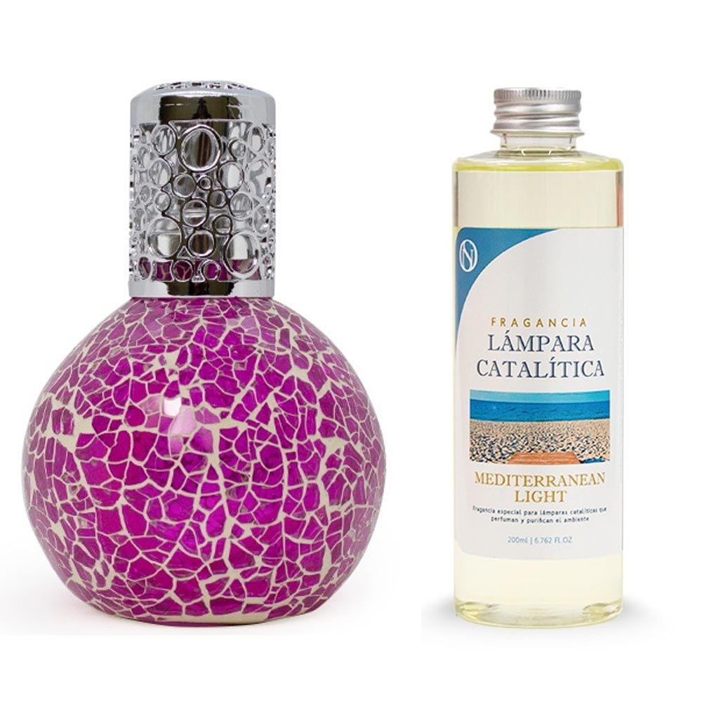 Lámpara Catalítica Mosaico Fucsia + Fragancia Mediterranean Light 200 Ml - Elimina Malos Olores, Impurezas Y Perfuma_0