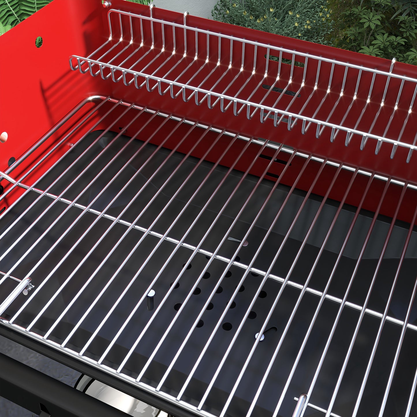 Outsunny Barbacoa De Carbón Con Ruedas Parrilla Ajustable En Altura Rojo_4