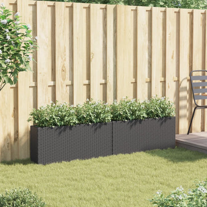 Jardineras Con 2 Maceteros 2 Uds Ratán Pe Negro 90x20x40 Cm_2