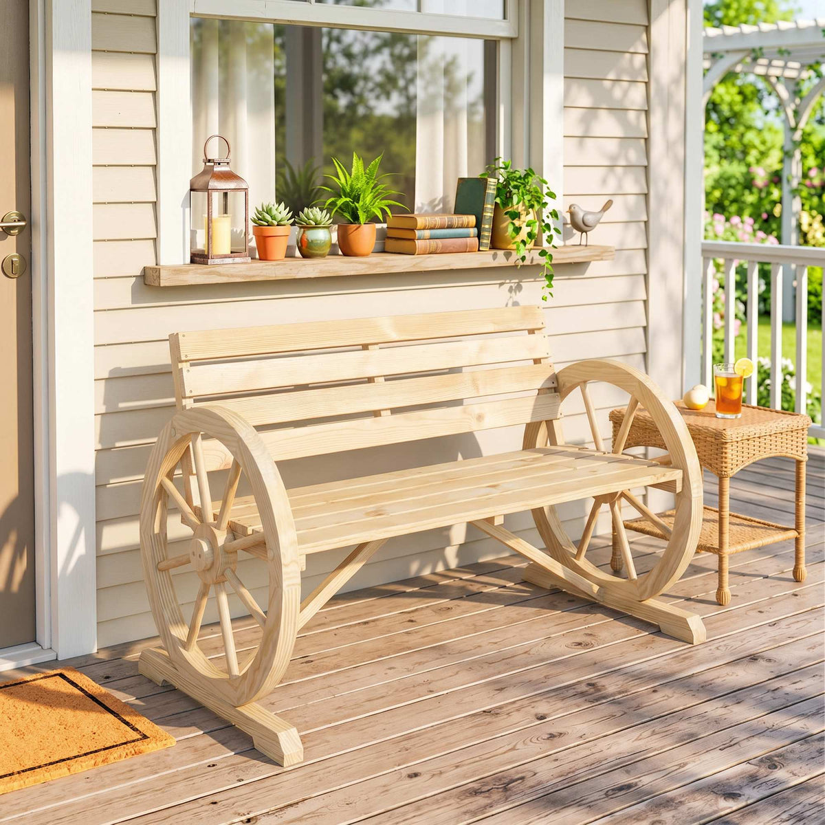 Outsunny Banco De Jardín De Madera Reposabrazos En Forma De Rueda Carga 240 Kg_1