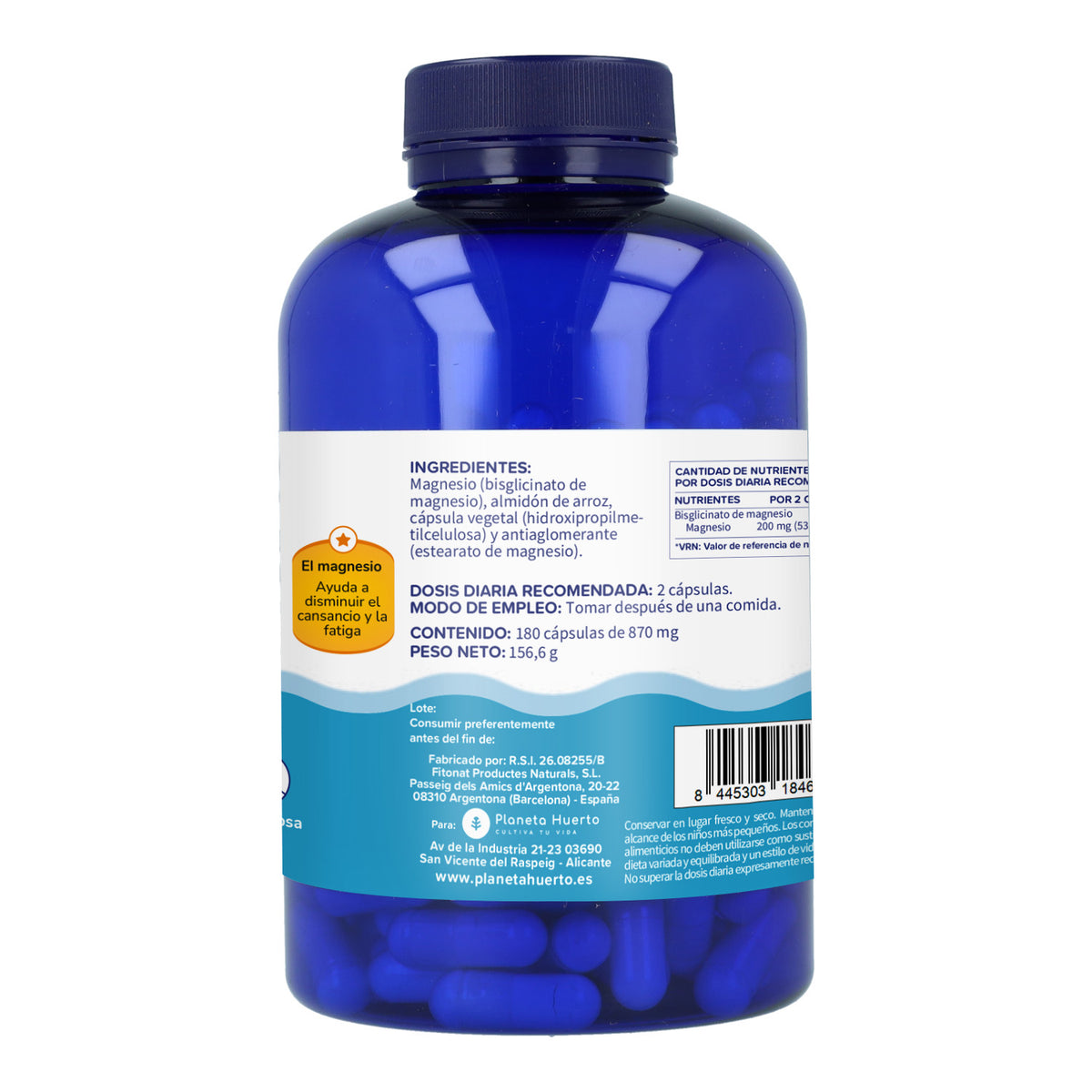 Bisglicinato de Magnesio 500 mg Planeta Huerto 180 cápsulas