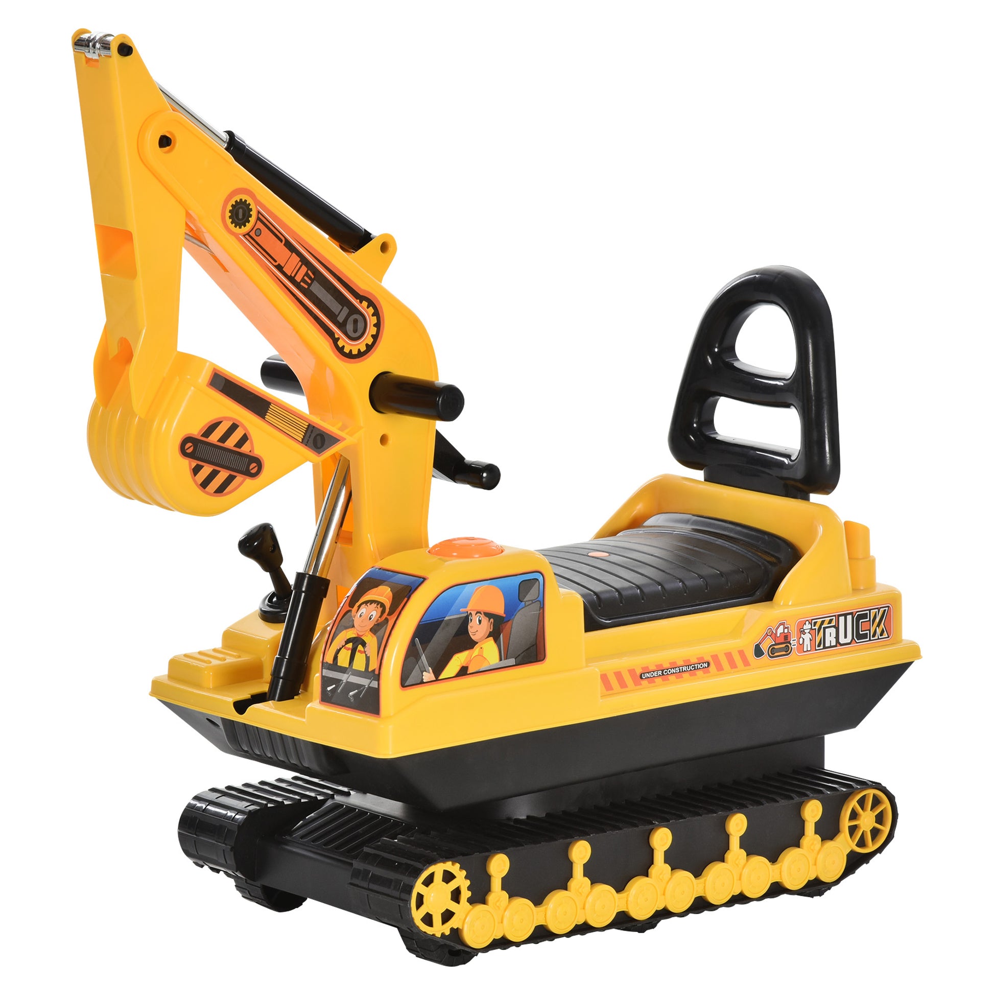 Homcom Excavadora Sin Pedales Para Niños Con Brazo Móvil 78x24x58,5 Cm Amarillo_0