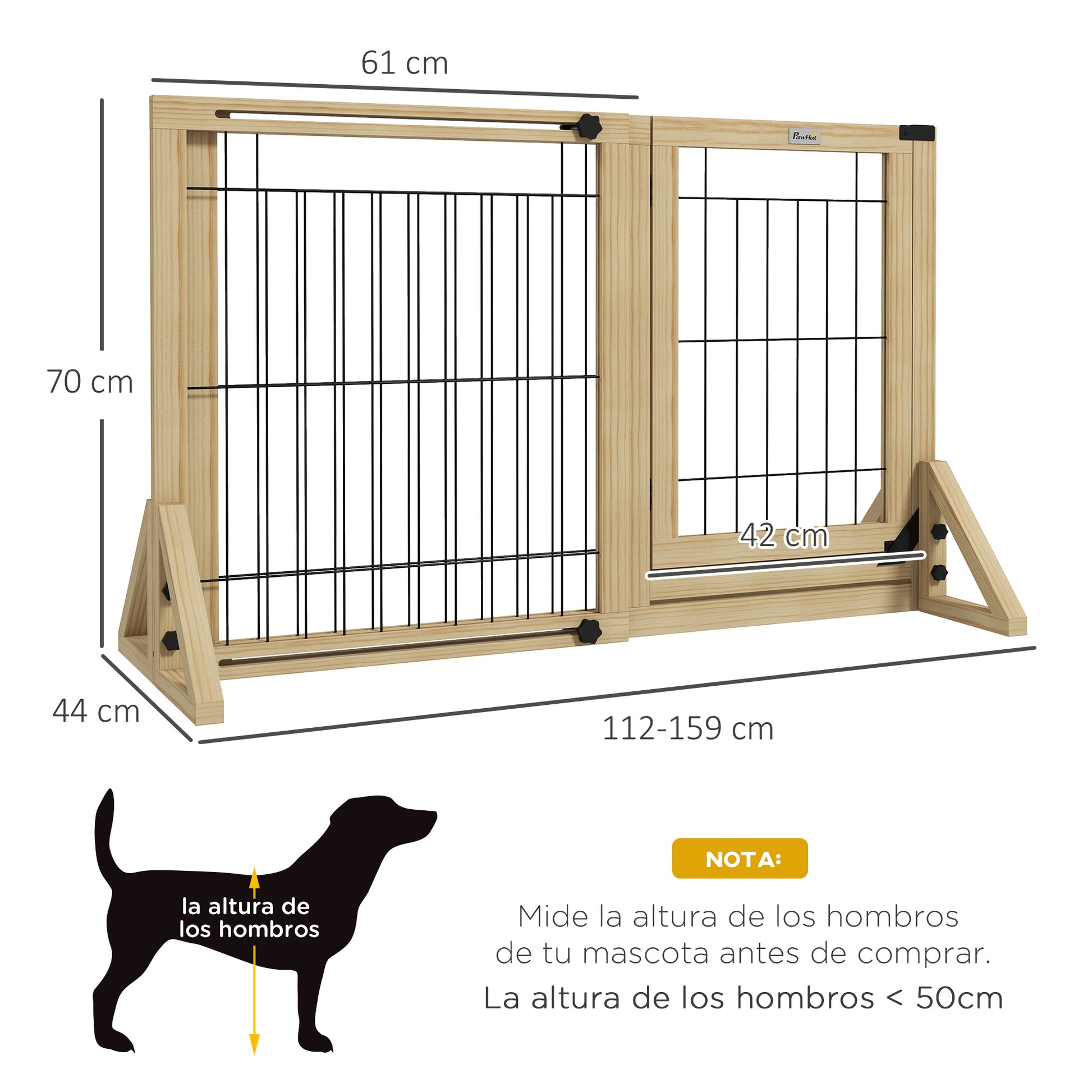 Pawhut Barrera Para Perros Extensible De Madera 112-159x44x70 Cm Natural_2