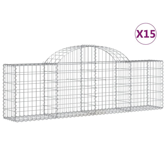 Cestas De Gaviones 15 Uds Forma De Arco Hierro 200x30x60/80 Cm_0