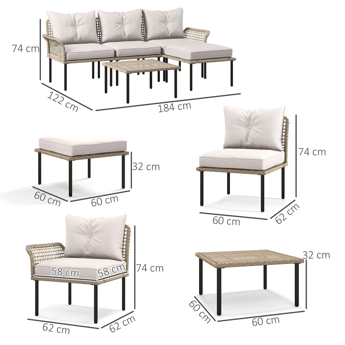 Outsunny Conjunto De Jardín De Ratán Sintético De 5 Piezas Crema_2