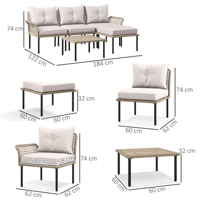 Outsunny Conjunto De Jardín De Ratán Sintético De 5 Piezas Crema_2