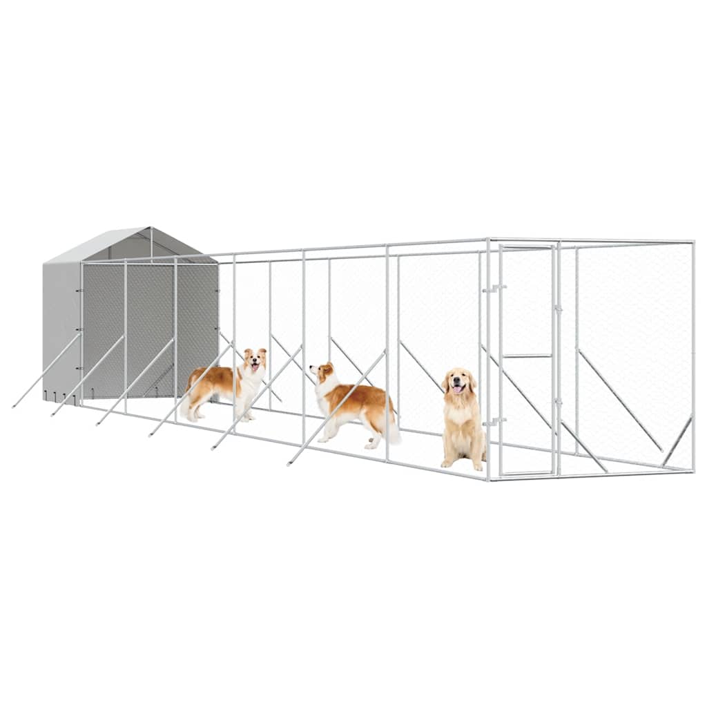 Perrera De Exterior Con Toldo Acero Galvanizado Plata 2x14x2,5m_3