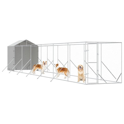 Perrera De Exterior Con Toldo Acero Galvanizado Plata 2x14x2,5m_3