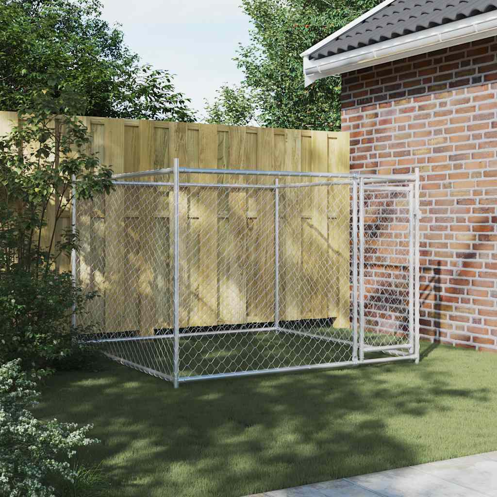 Jaula De Perros Con Puerta Acero Galvanizado Gris 2x2x1,5 M_2