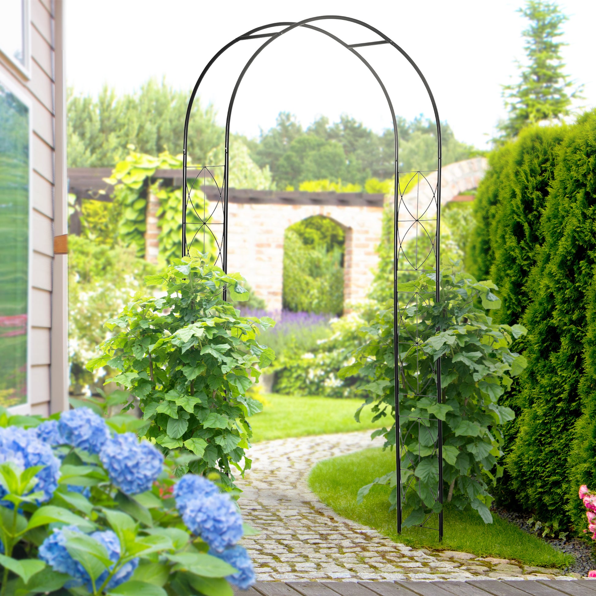 Outsunny Arco De Jardín De Metal Diseño Enrejado 114x30x230 Cm Negro_1