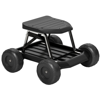 Asiento De Jardín Con Ruedas Con Bandeja De Herramientas Para Exterior Negro_0