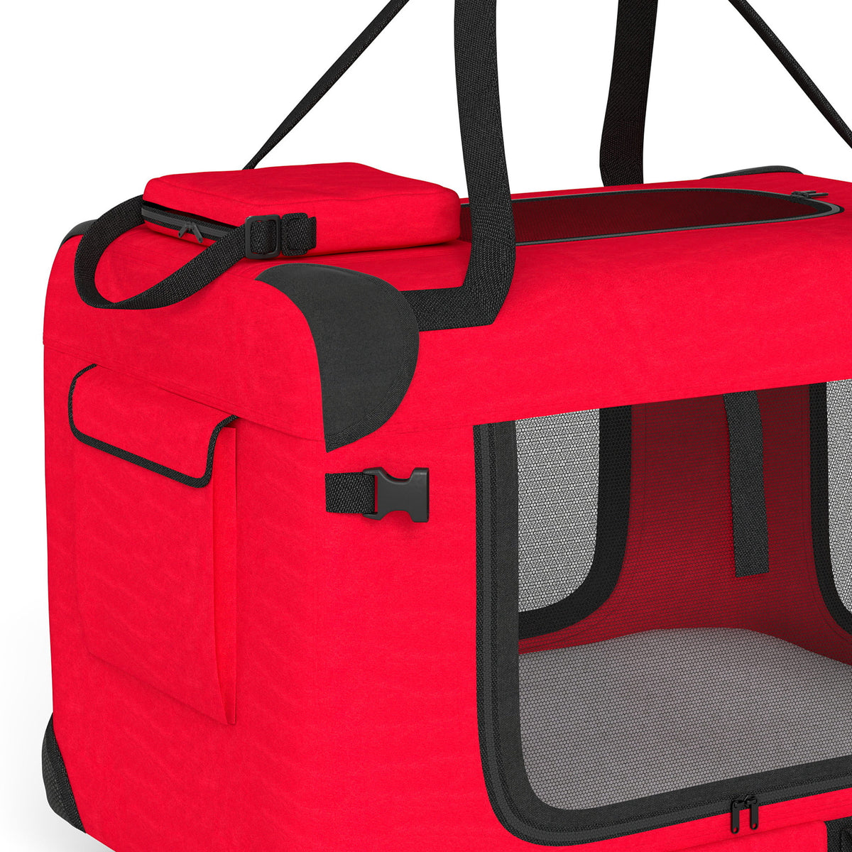 Pawhut Transportín Perro Gato Plegable 60x41,5x41 Cm Con Puertas Cojín Rojo_4