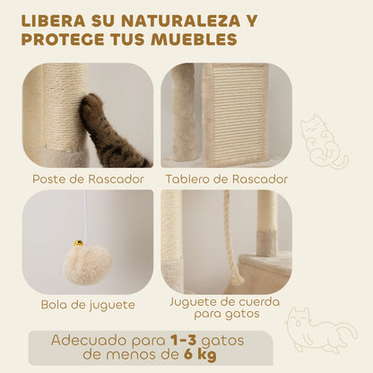 Pawhut Árbol Rascador Para Gatos Grande Altura 206 Cm Con Hamacas Beige_5