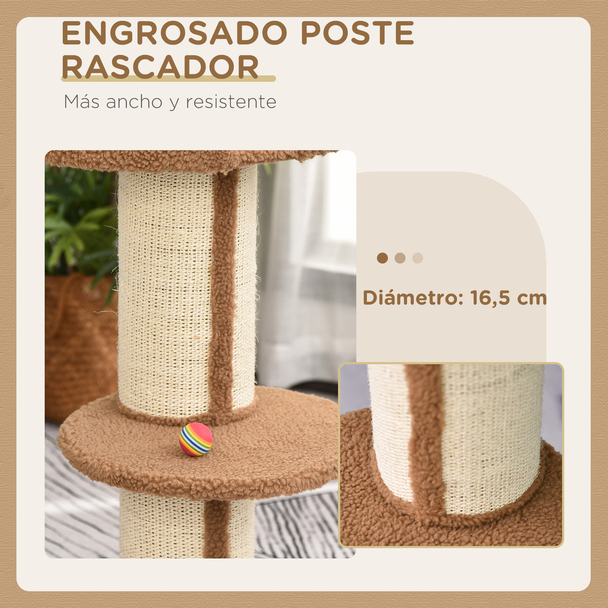 Pawhut Árbol Rascador Para Gatos Altura 91 Cm De 3 Niveles 45x45x91cm Marrón_5