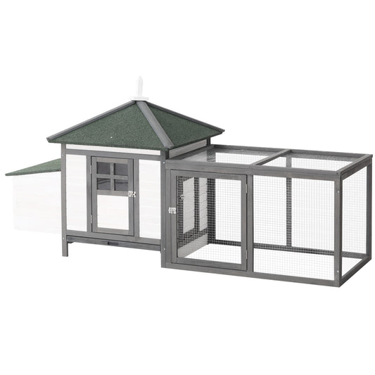 Gallinero De Madera Con Nido Zona Abierta Pawhut 196x76x97 Cm Gris_0