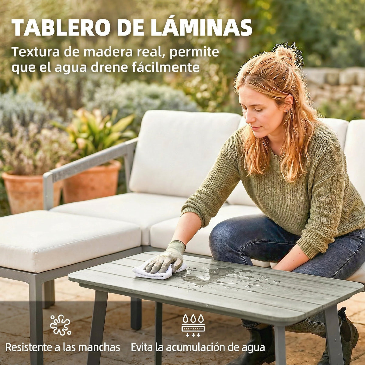 Outsunny Conjunto De Jardín Exterior De 3 Piezas En Forma De L Marrón Y Beige_5
