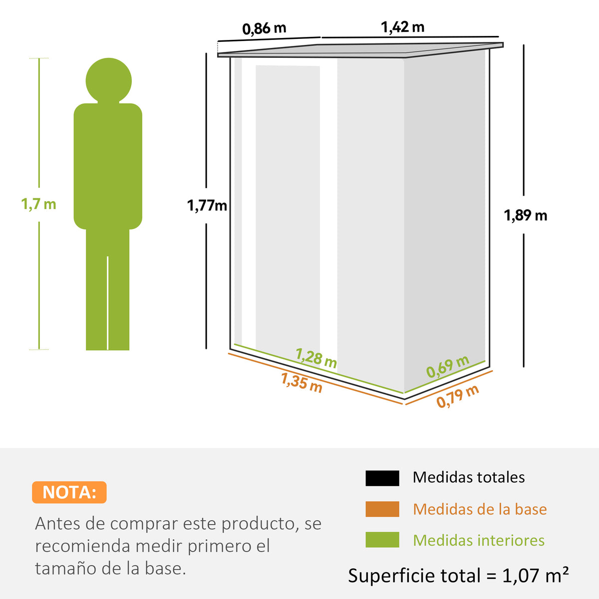 Outsunny Caseta De Jardín 1,07m² 142x86x189cm Metálico Con Puerta Gris_2