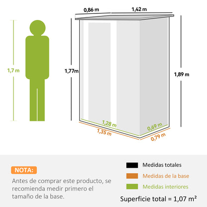 Outsunny Caseta De Jardín 1,07m² 142x86x189cm Metálico Con Puerta Gris_2