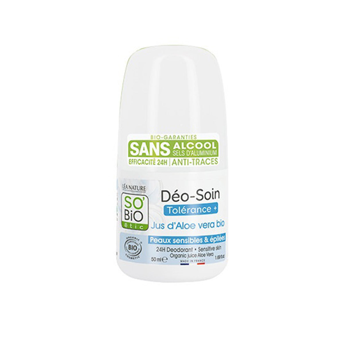 Desodorante roll-on 24h tolerancia aloe vera bio Sobio 50 ml