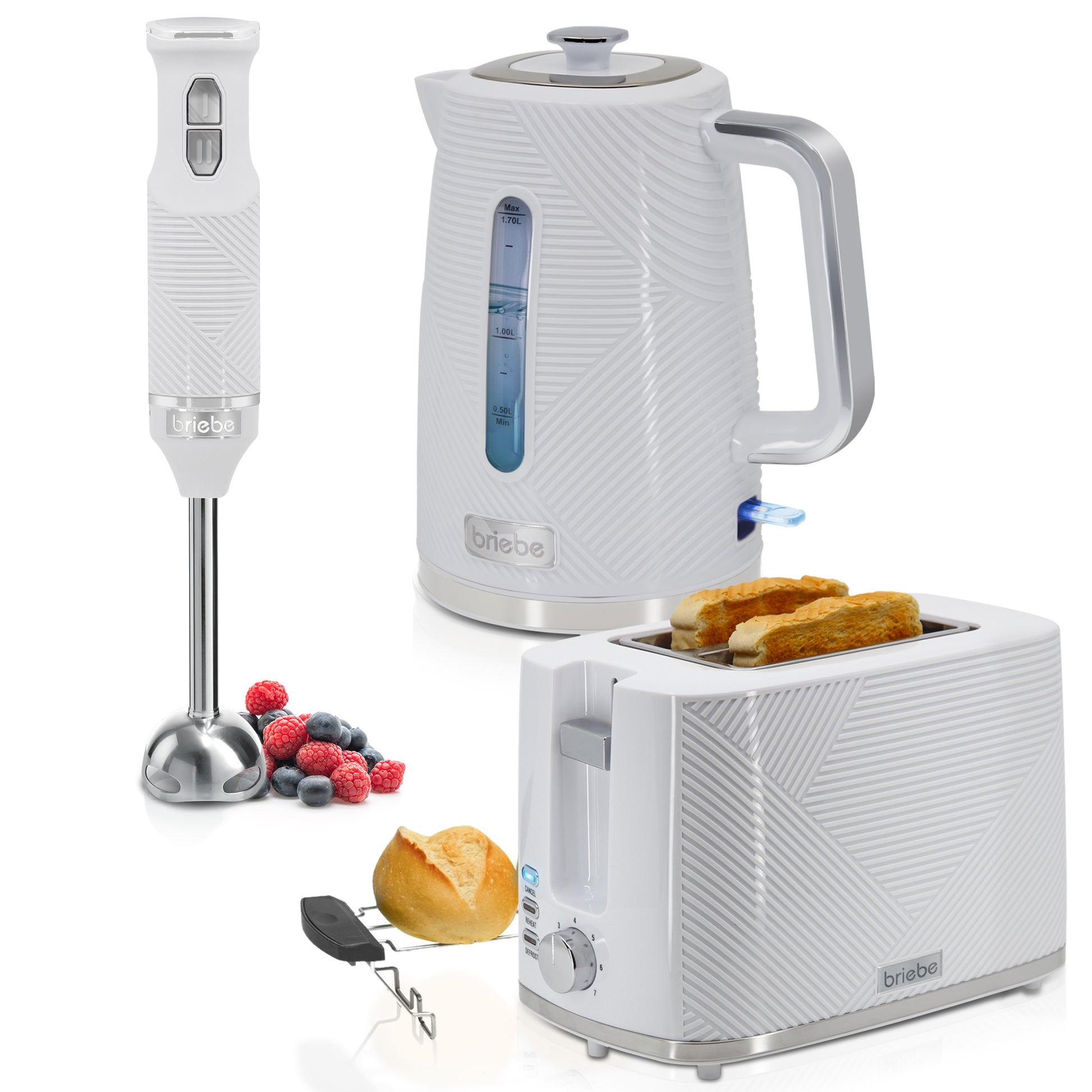 Briebe Elegance Set Tostadora Pan 2 Rebanadas + Hervidor Agua Eléctrico Inalámbrico + Batidora De Mano_0