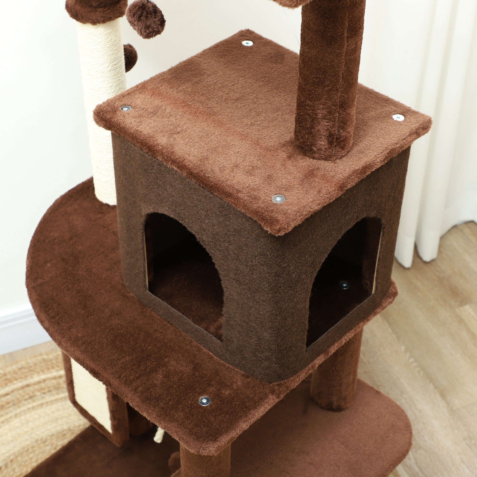 Pawhut Árbol Rascador Para Gatos Grande Altura 132 Cm Marrón_4