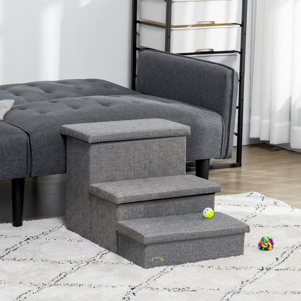 Pawhut Escalera Para Mascotas De 3 Peldaños Con Espacio 63,5x42,5x40,5 Cm Gris_1
