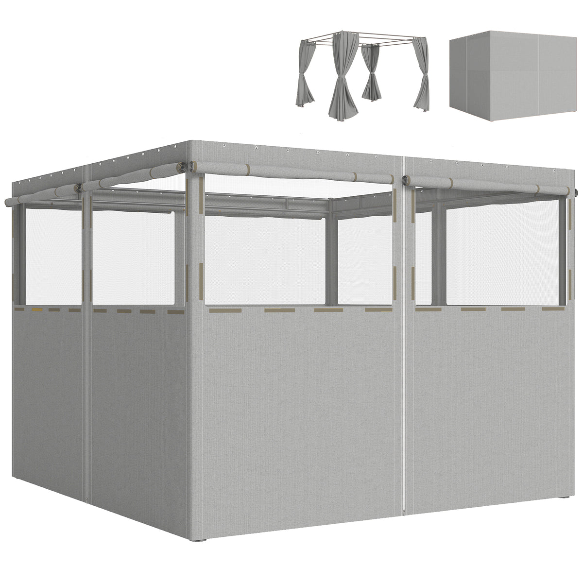 Outsunny 4 Paredes Laterales Para Cenador 3x3 M Protección Uv 30+ Gris Claro_0