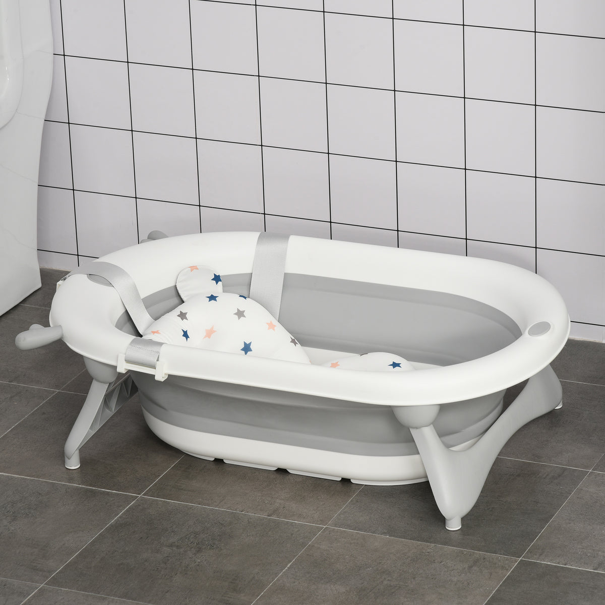 Bañera Para Bebé Plegable Homcom Pp, Tpe Gris 81.5x50.5x23.5 Cm_1