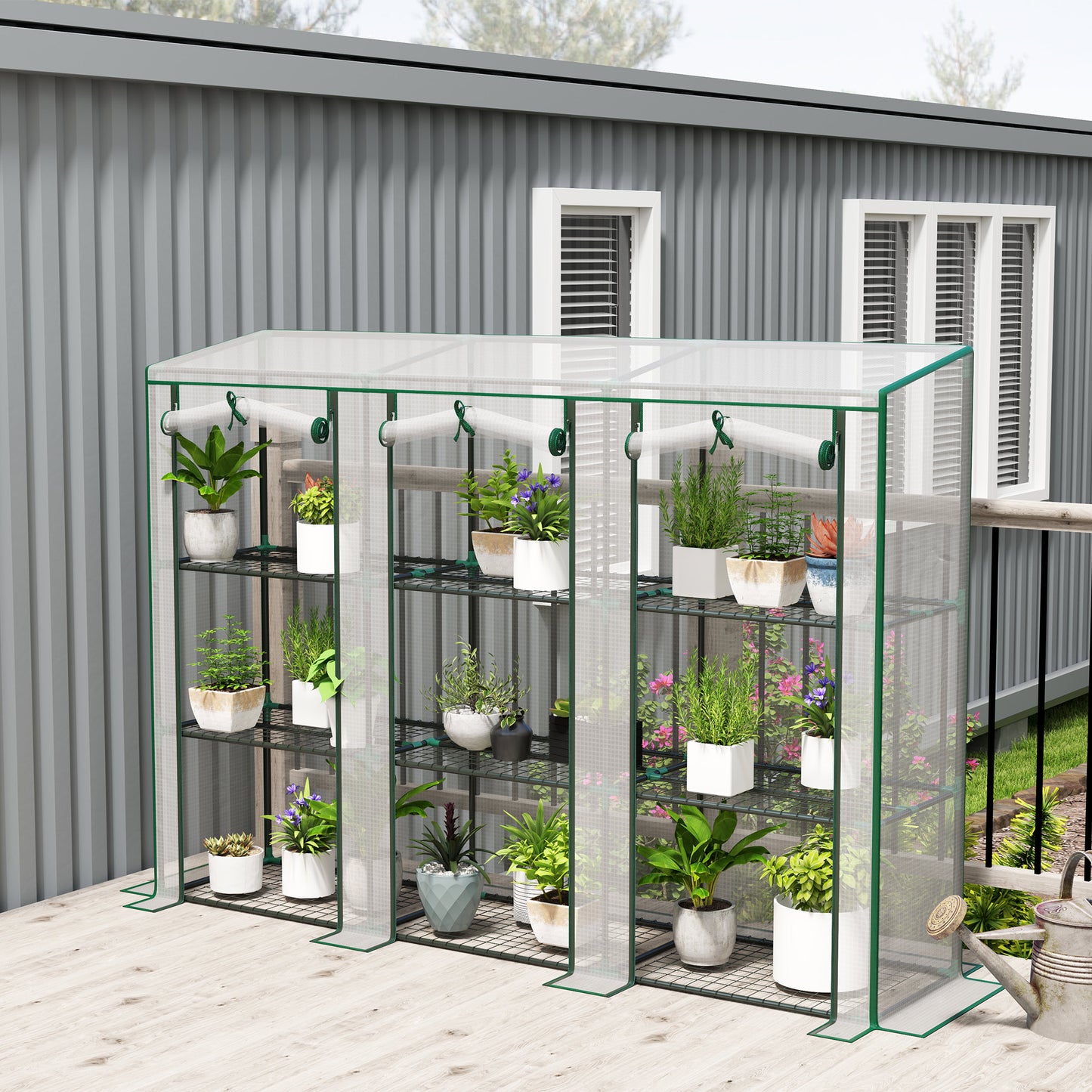 Outsunny Invernadero De Exterior Con 9 Estantes Puerta 215x46x151 Cm Blanco_1