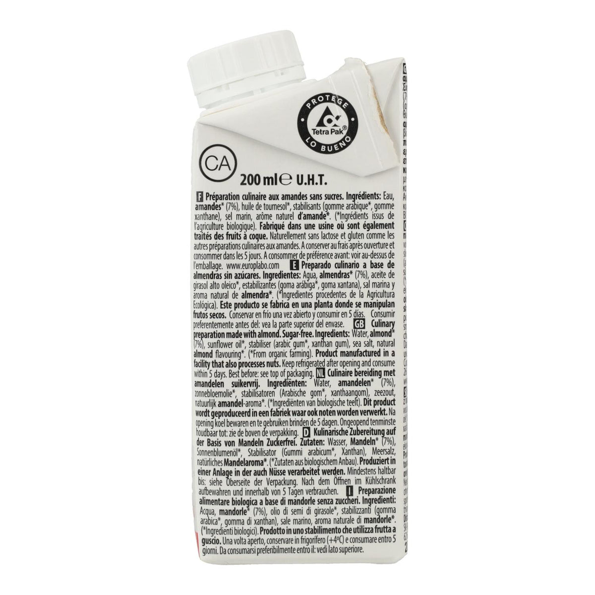 Crema Vegetal de Almendra sin azúcar Bio Cuisine Nature Ecomil 200 ml