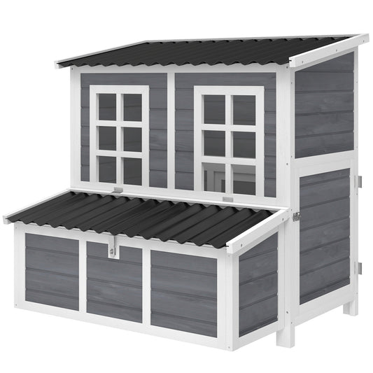 Galinheiro Pawhut Madeira De Abeto, Pvc Cinzento-claro 100x86x100 Cm_0
