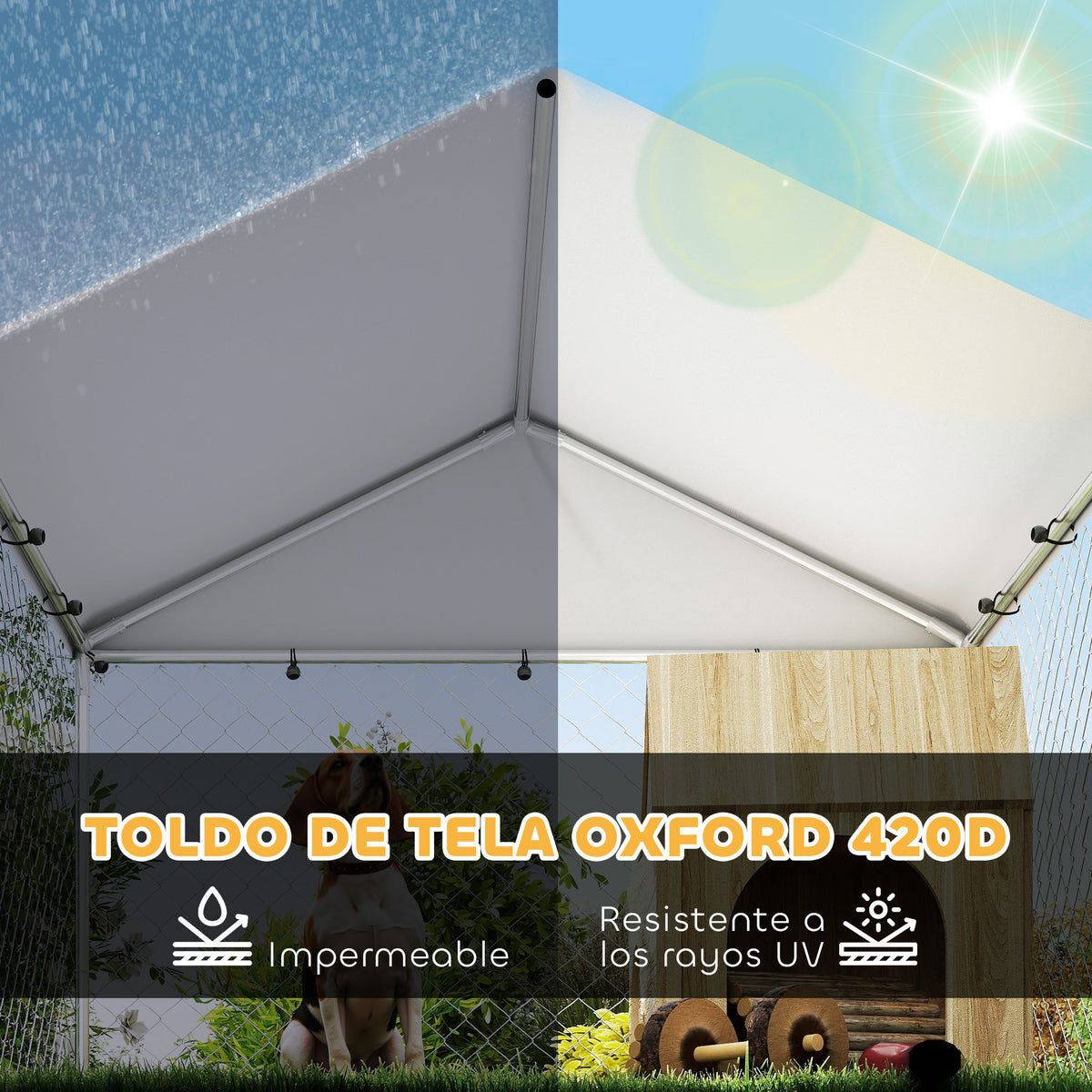 Pawhut Perrera Exterior Con Toldo 2x2x1,55 M Con Techo Impermeable_3