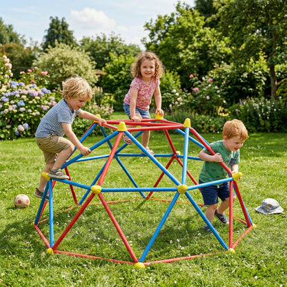 Outsunny Cúpula De Escalada Para Niños De 3-8 Años Ø183x90 Cm Rojo Y Azul_1