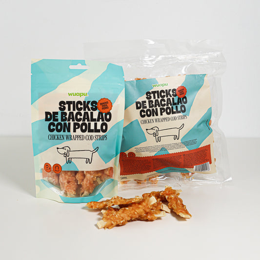 Snack Para Perro En Stick De Bacalao Con Pollo Desecado Wuapu 500gr_0