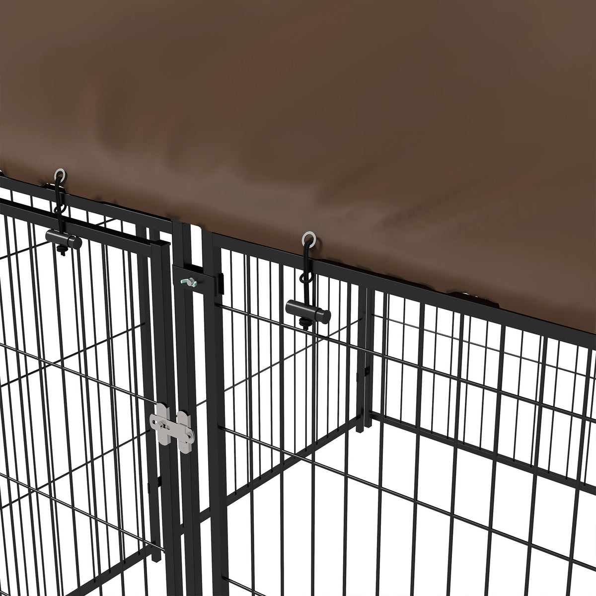 Pawhut Perrera Con Toldo Y 2 Cuencos Para Exterior 141x141x151 Cm Negro_4