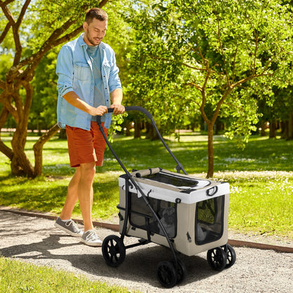 Pawhut Carrito Para Perros Plegable Con Vagón Desmontable Y Cojín Caqui_1