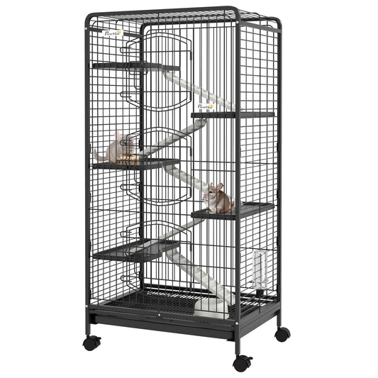 Jaula Animales Pequeños Pawhut Metal Negro 64x43.5x131 Cm_0