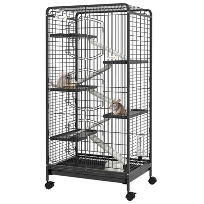 Pawhut Jaula Para Animales Pequeños De 6 Niveles Con Ruedas 61,5x44x131 Cm Negro_0