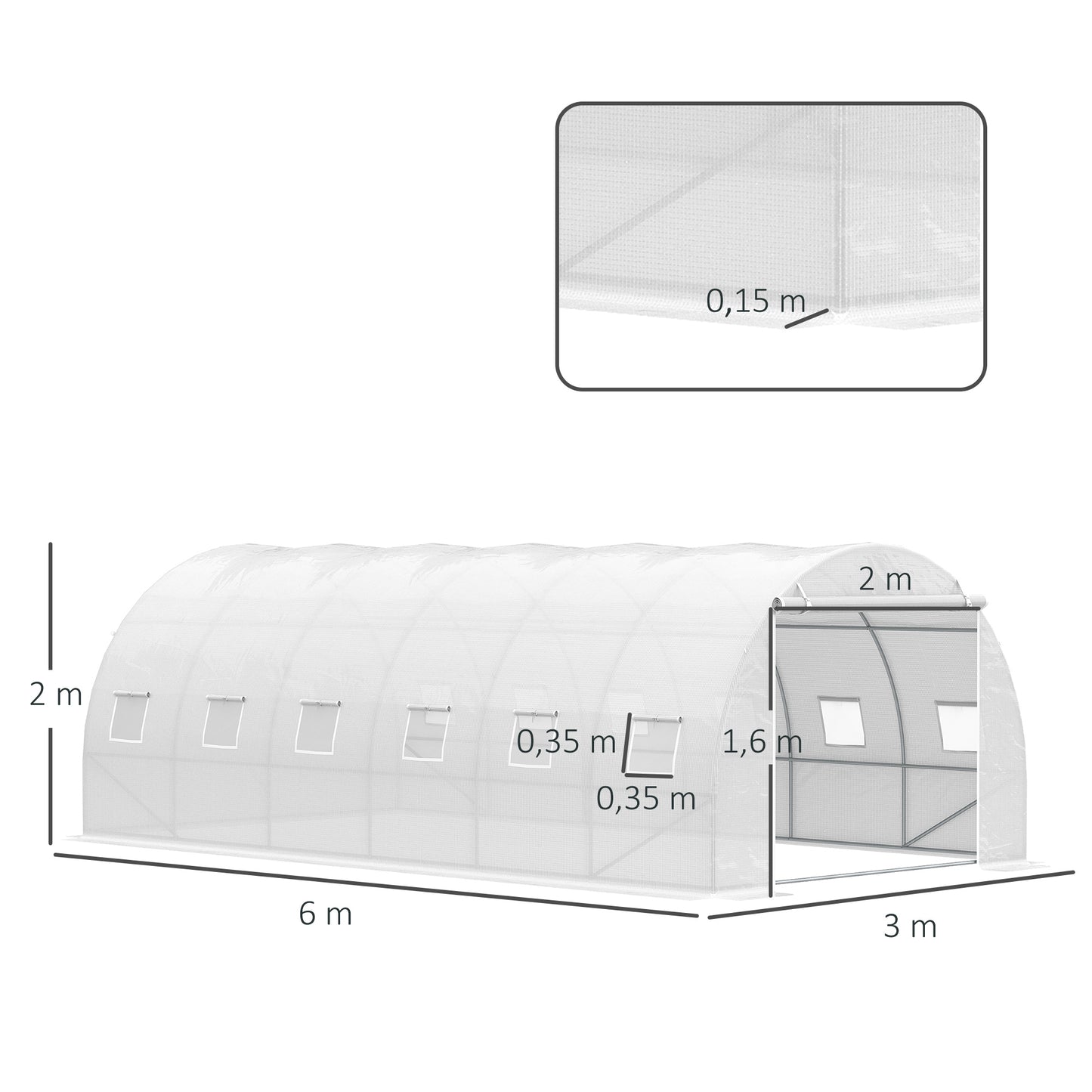 Outsunny Invernadero De Túnel 6x3x2m Con Puerta Enrollable 12 Ventanas De Pe_2