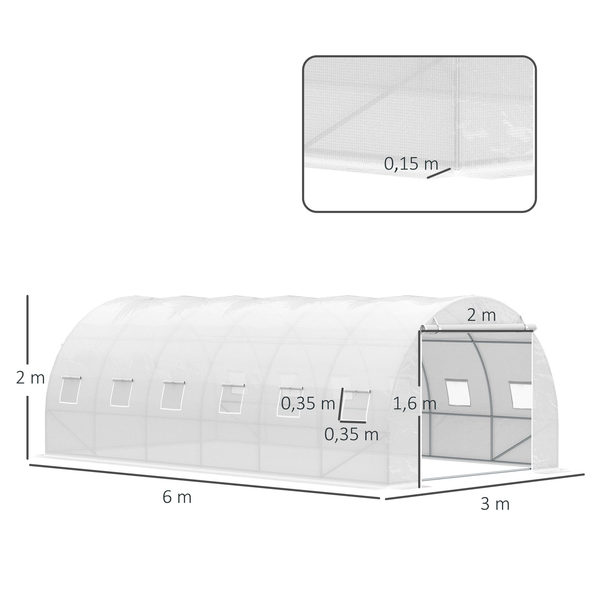 Outsunny Invernadero De Túnel 6x3x2m Con Puerta Enrollable 12 Ventanas De Pe_2